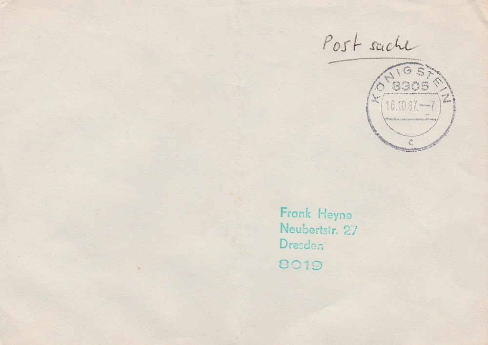 Rückumschlag vom PA Königstein mit Tagesstempel
